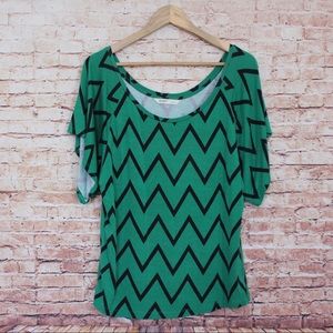 Old Navy | Green/Black Round Neck Chevron Blouse